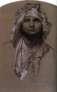 Kopf eines Mädchen 2 Tschechisch Jugendstil Alphonse Mucha Ölgemälde